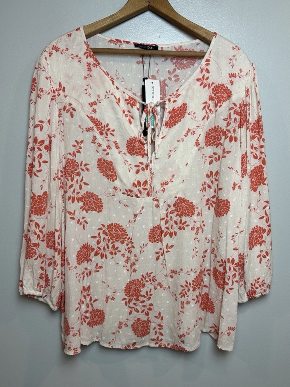 Stitch Fix Papermoon Addley Clip Dot Blouse Cream Orange Floral Boho Size XL NWT